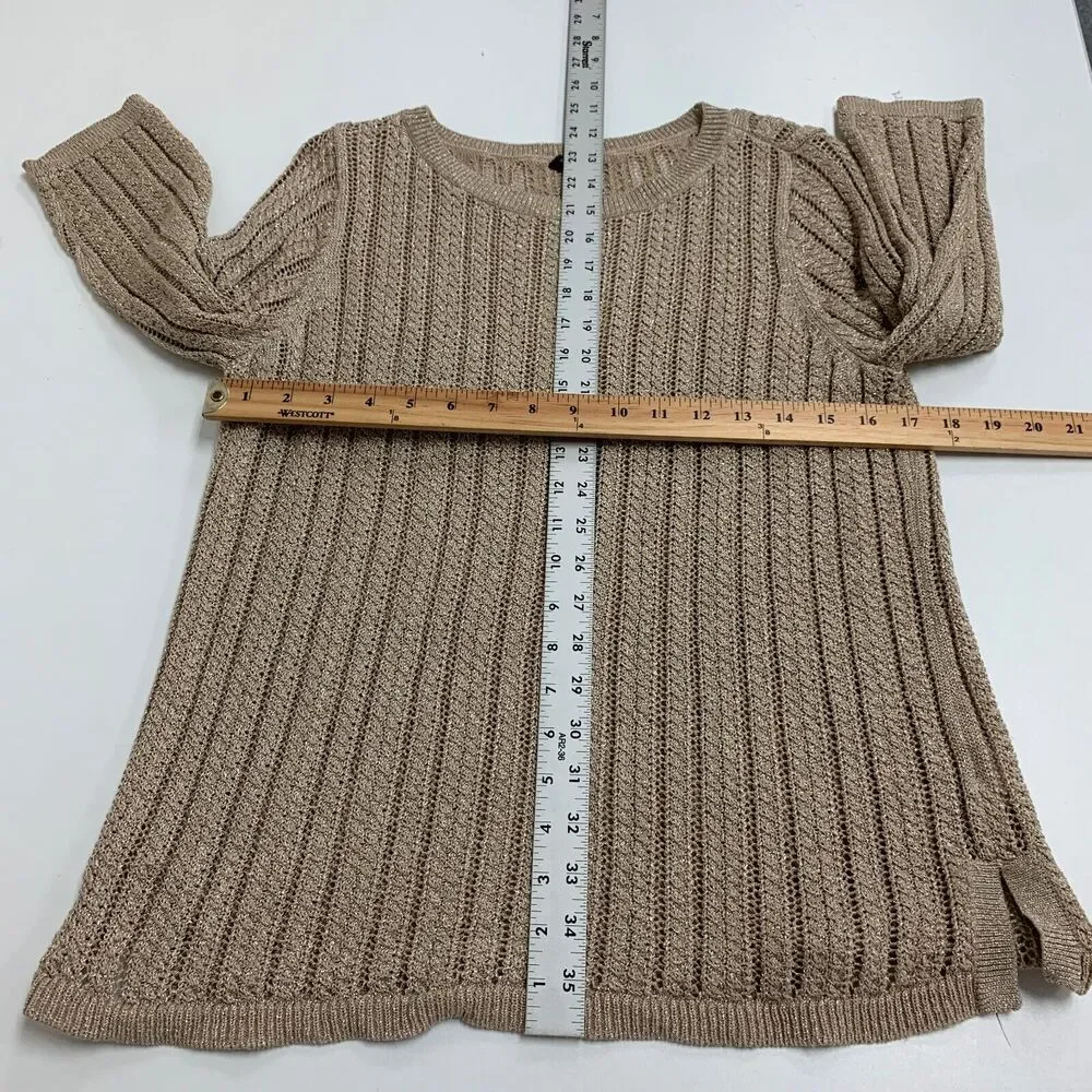 Talbots Sweater Womens XLP Gold Petite Linen Metallic Blend Open Knit Pullover